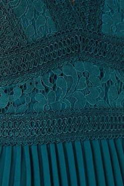 Petite Lace Top Pleated Skirt Fit & Flare Midi Dress