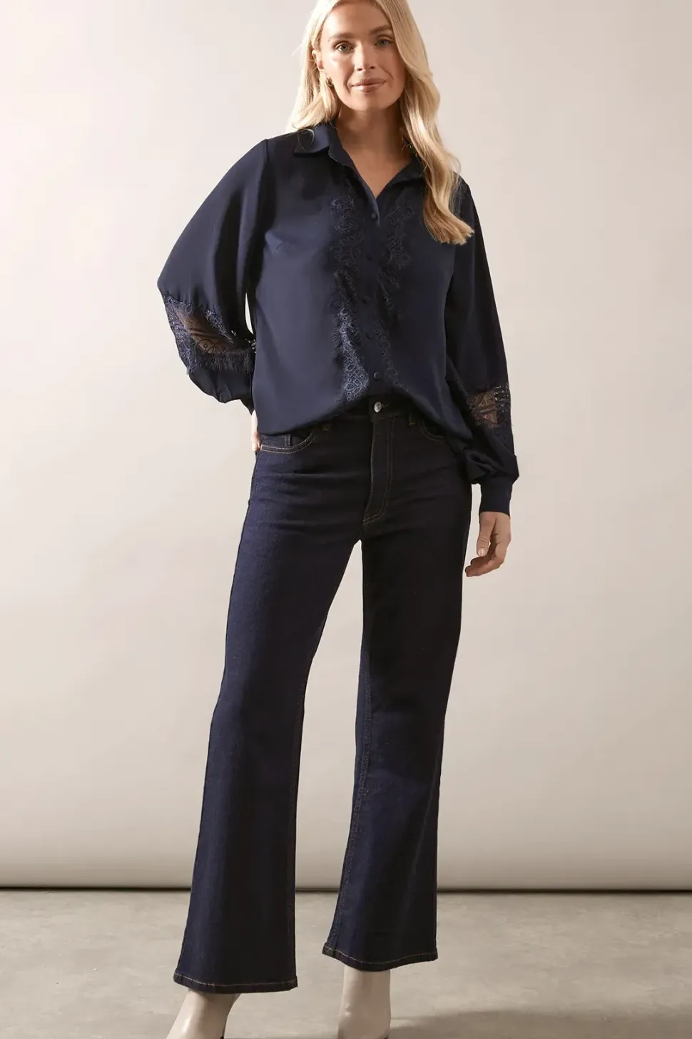 Petite Lace Trim Georgette Blouse
