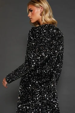 Petite Lace Trim Sequin Mini Dress