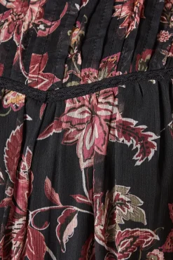 Petite Large Floral Chiffon Pleated Yoke Mini Dress