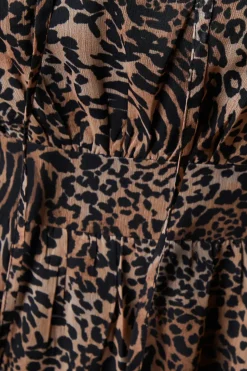 Petite Leopard Chiffon Lace Insert Long Sleeve Mini Dress