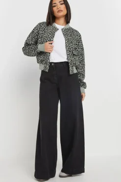 Petite Leopard Print Cropped Bomber Jacket