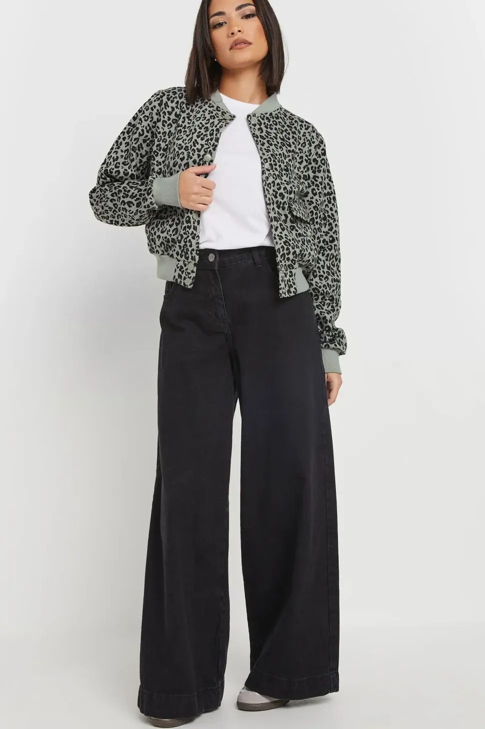 Petite Leopard Print Cropped Bomber Jacket