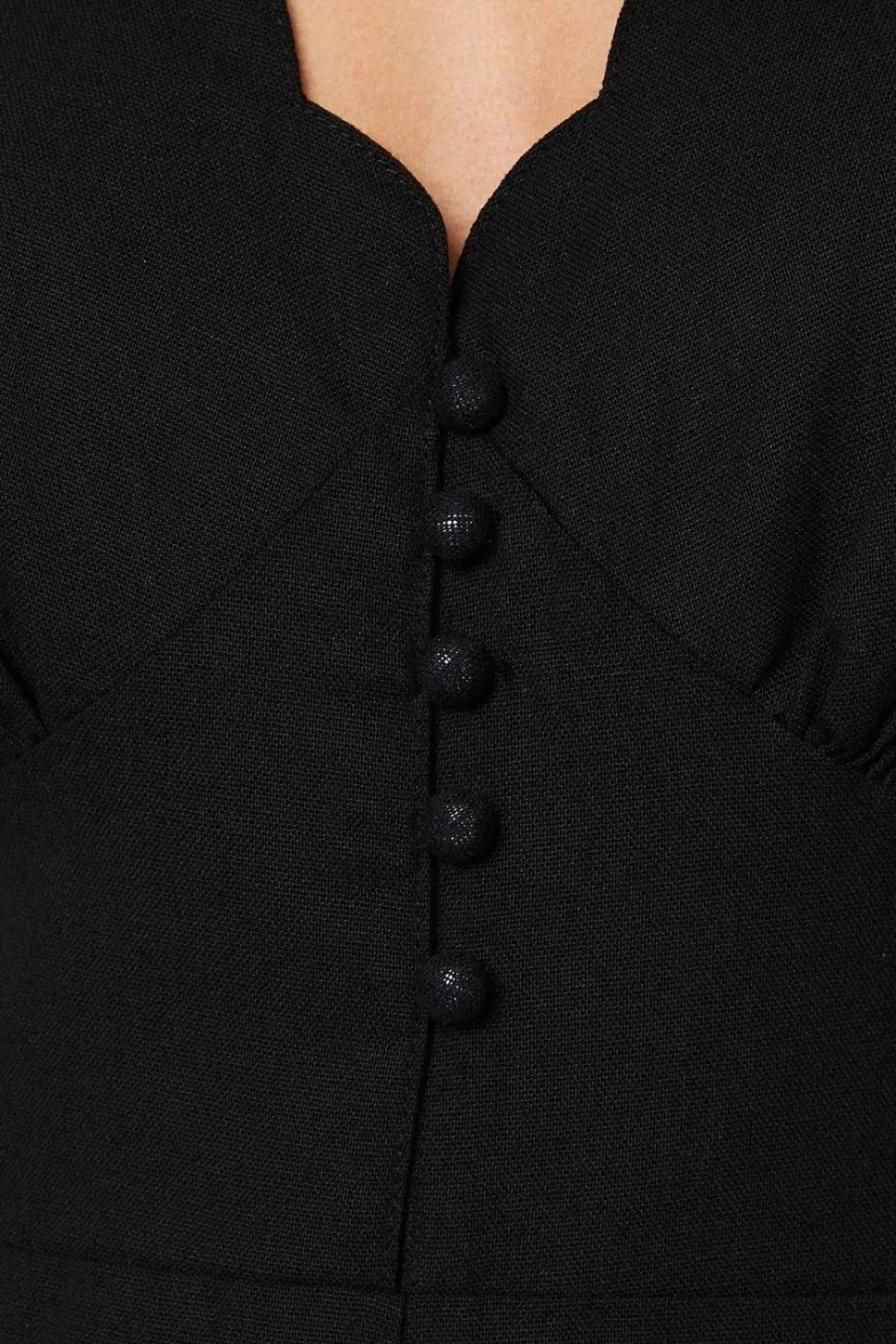 Petite Linen Scallop Edge Button Down Strappy Jumpsuit