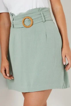 Petite Linen Tortoise Shell Belted Mini Skirt