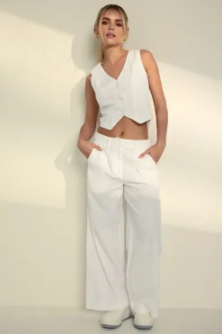 Petite Linen Wide Leg Trousers