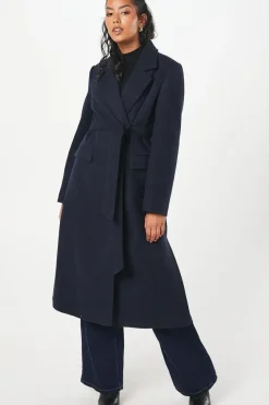 Petite Long Line Belted Coat With Splits