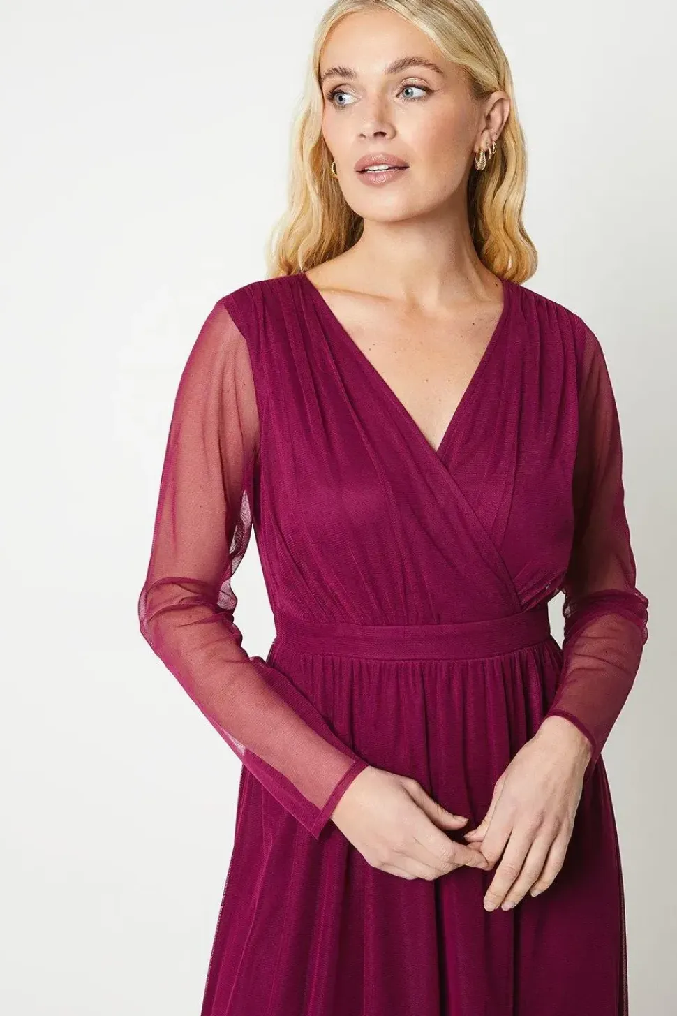 Petite Mesh Ruffle Midi Dress