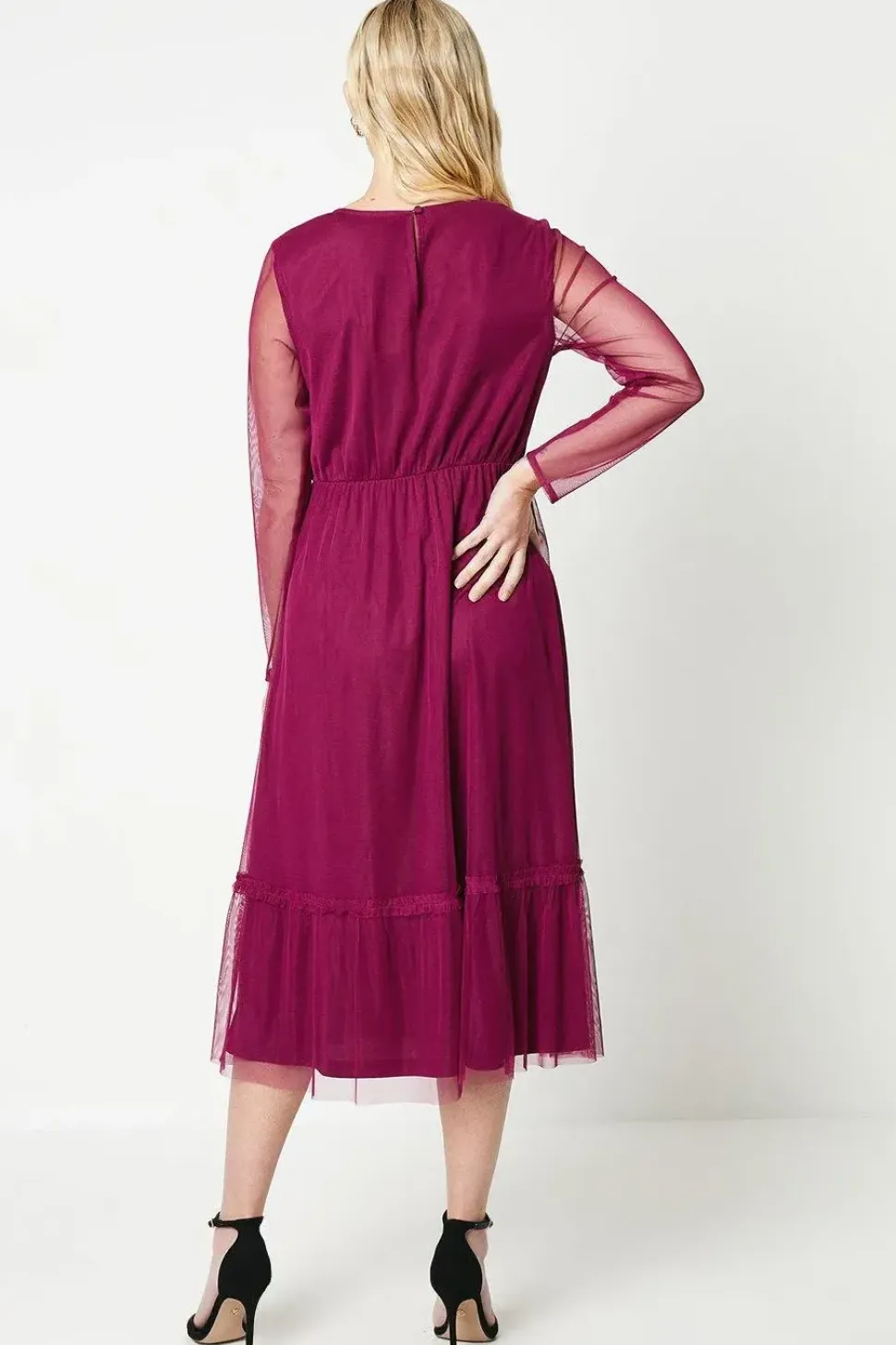 Petite Mesh Ruffle Midi Dress