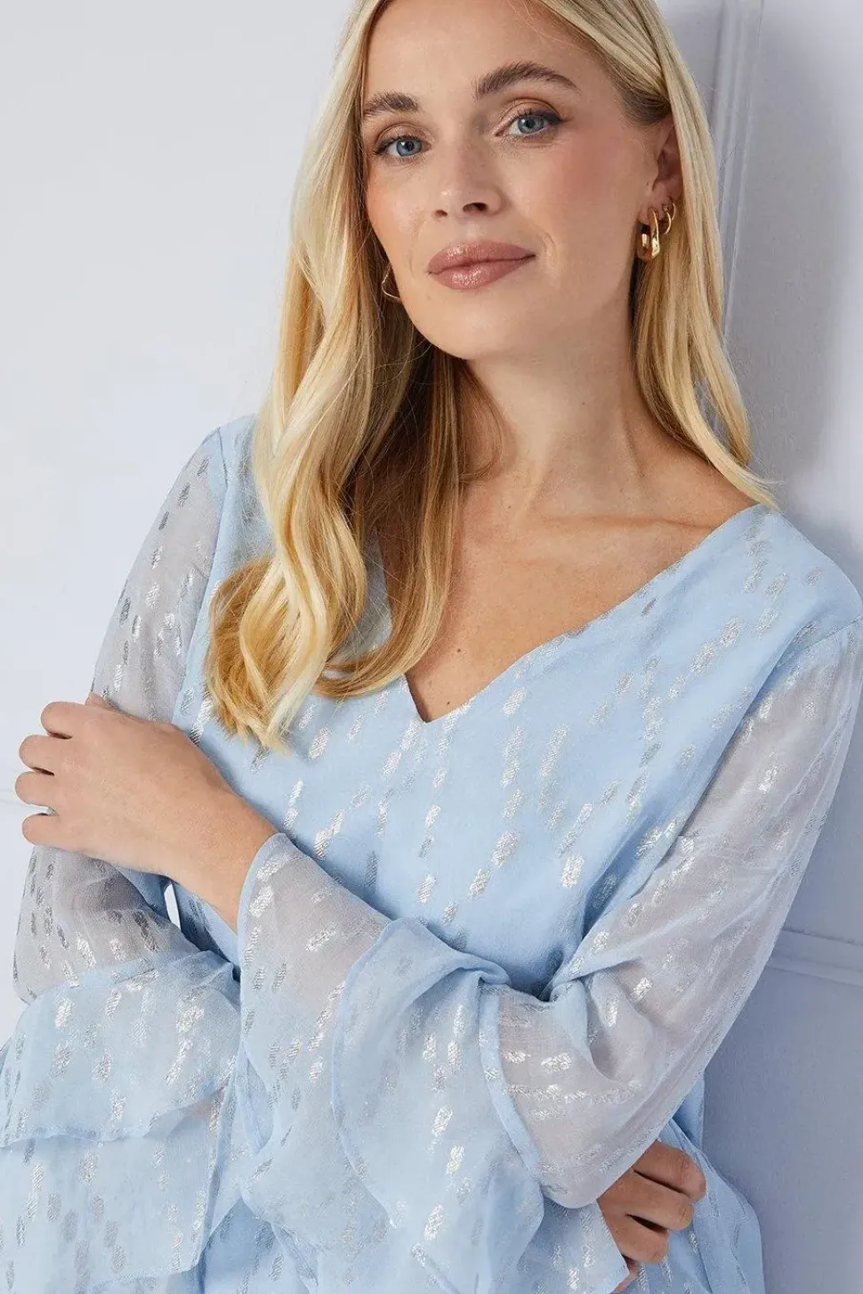 Petite Metallic Ruffle Sleeve Shift Dress