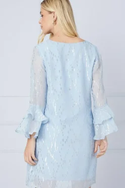 Petite Metallic Ruffle Sleeve Shift Dress