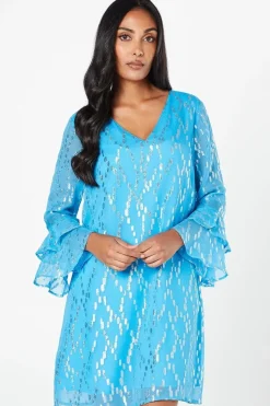 Petite Metallic Ruffle Sleeve Shift Dress
