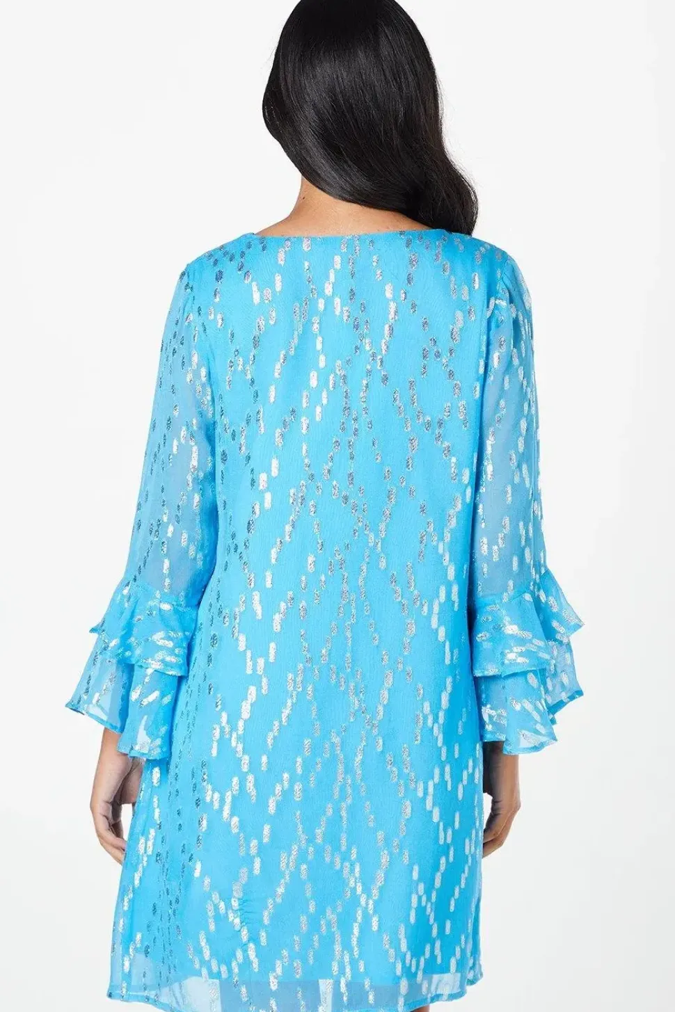 Petite Metallic Ruffle Sleeve Shift Dress