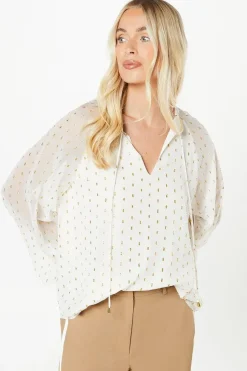 Petite Metallic Spot Tie Detail Blouse