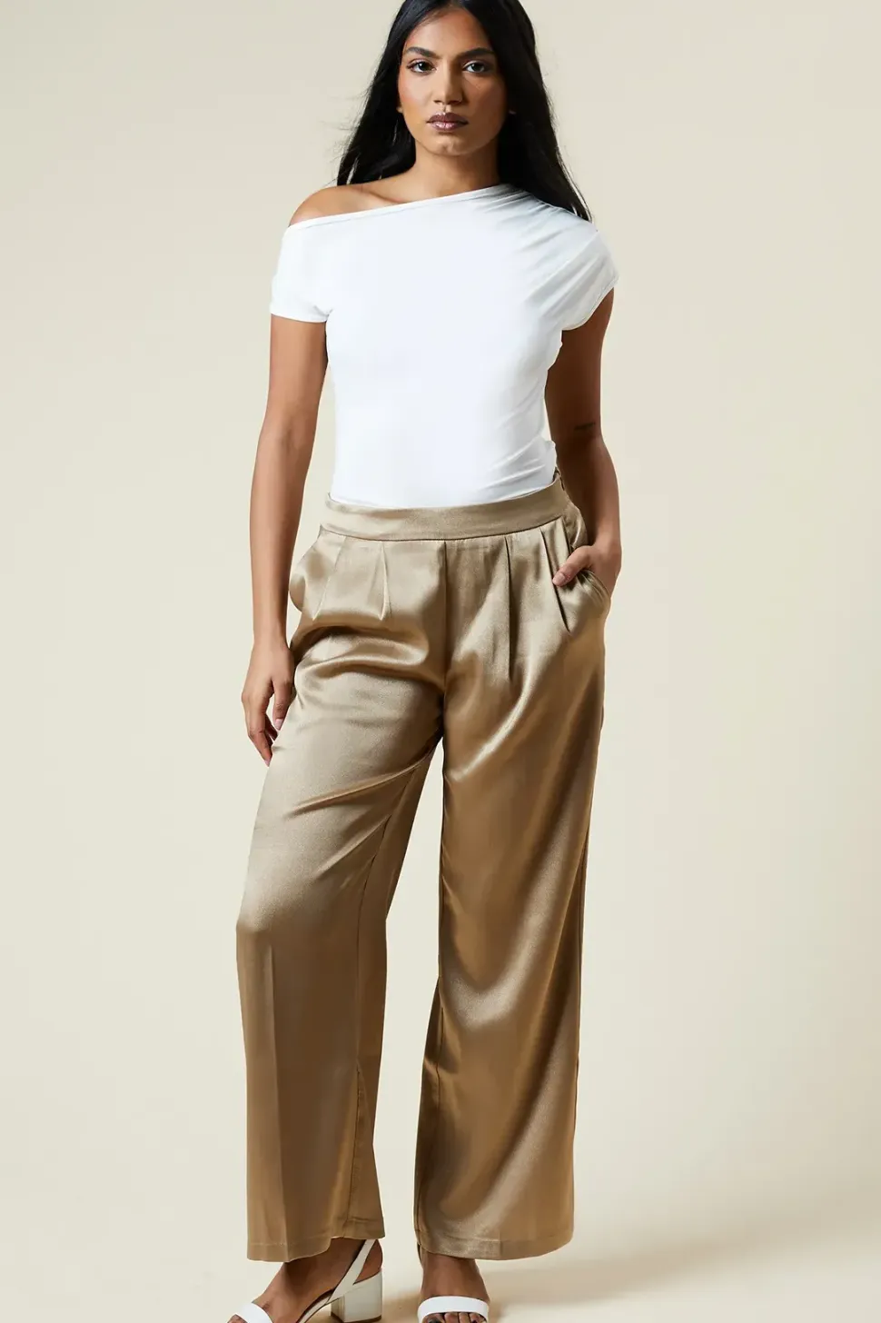 Petite Metallic Wide Leg Trouser
