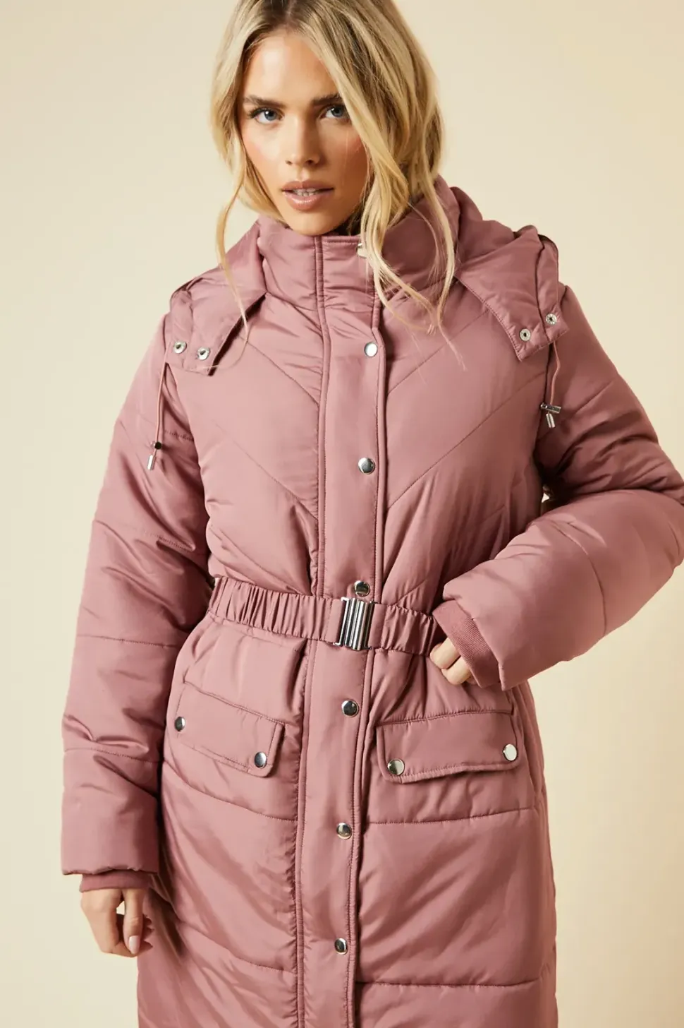 Petite Midi Luxe Quilted Padded Puffer Belted Coat