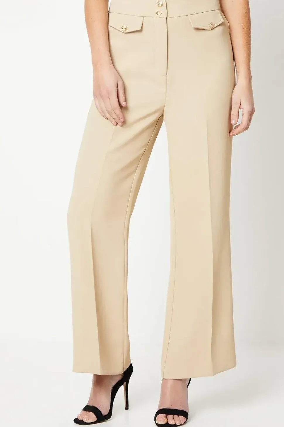 Petite Military Button Tab Kickflare Trouser
