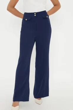 Petite Military Button Tab Kickflare Trouser
