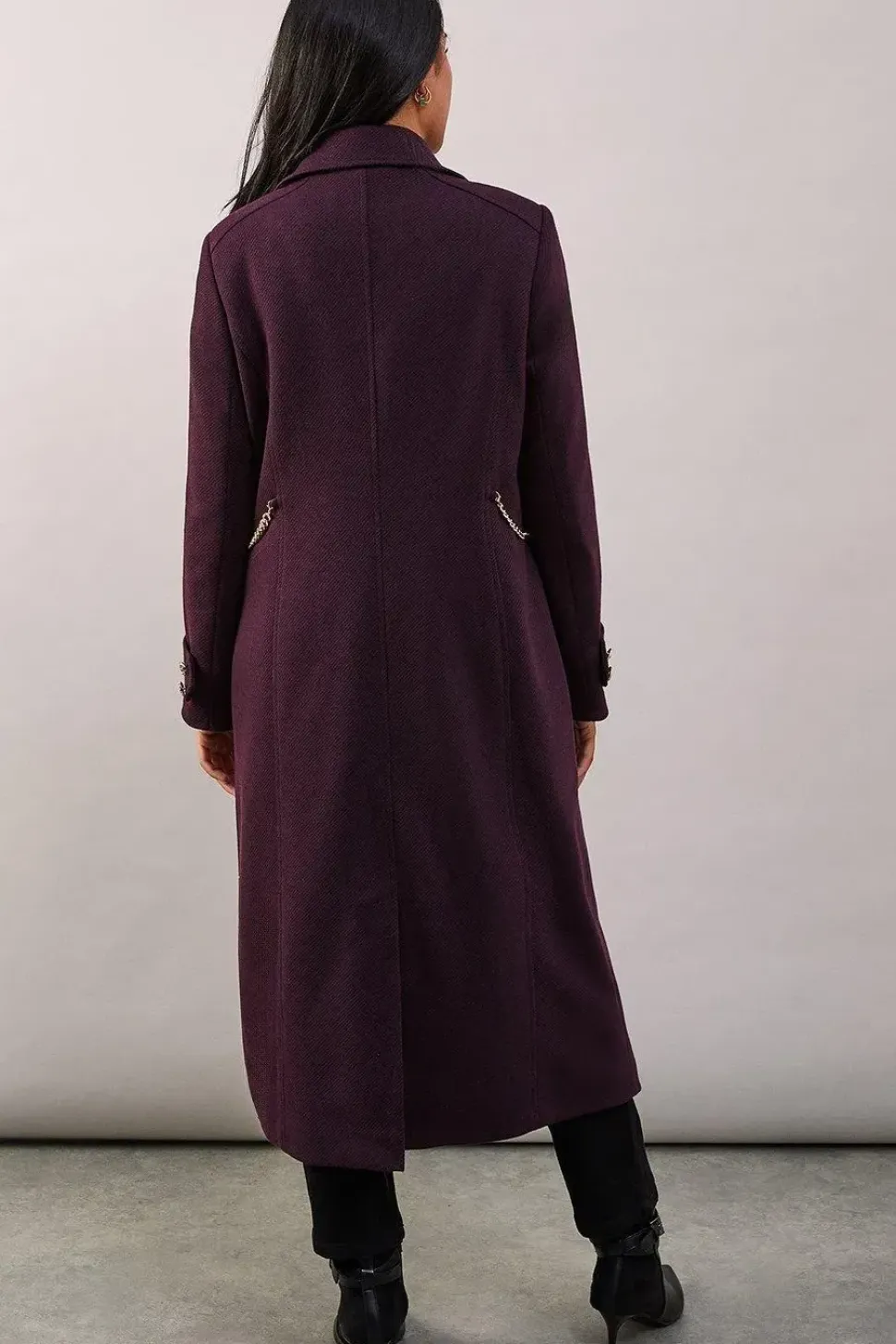 Petite Military Double Breasted Longline Coat