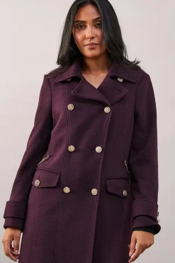 Petite Military Double Breasted Longline Coat