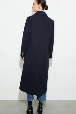 Petite Military Double Breasted Maxi Coat