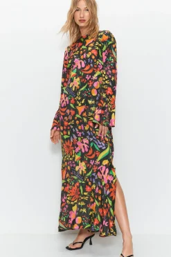 Petite Mixed Floral Flute Sleeve Jacquard Midi Dress
