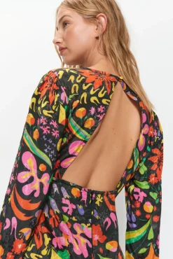 Petite Mixed Floral Flute Sleeve Jacquard Midi Dress