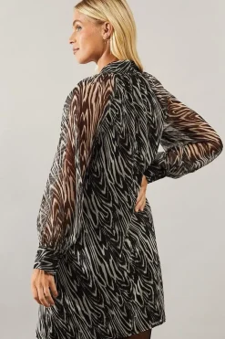 Petite Mono Animal Tie Neck Shift Dress