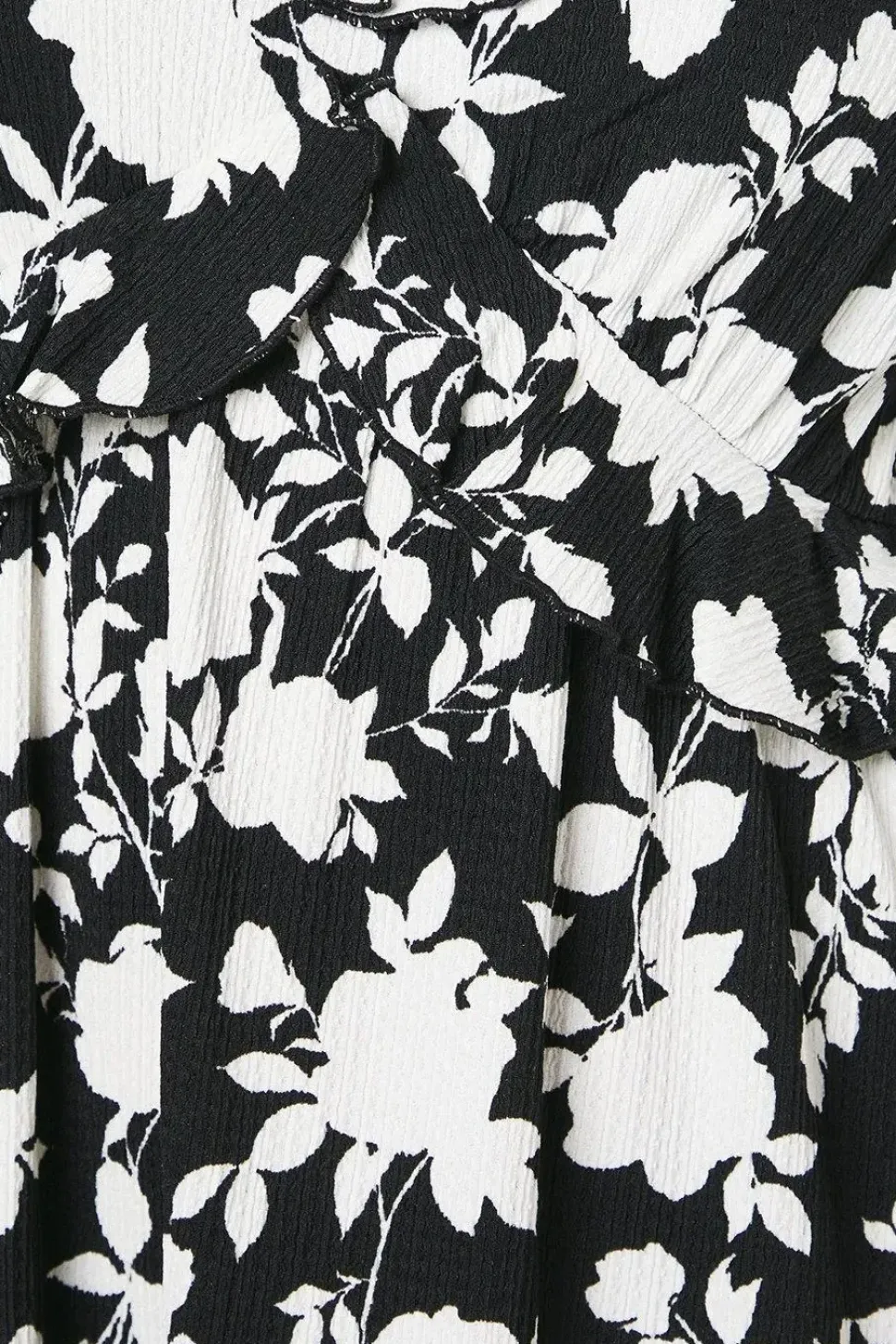 Petite Mono Floral Print Ruffle Front Midi Dress