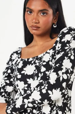 Petite Mono Floral Square Neck Mini Dress