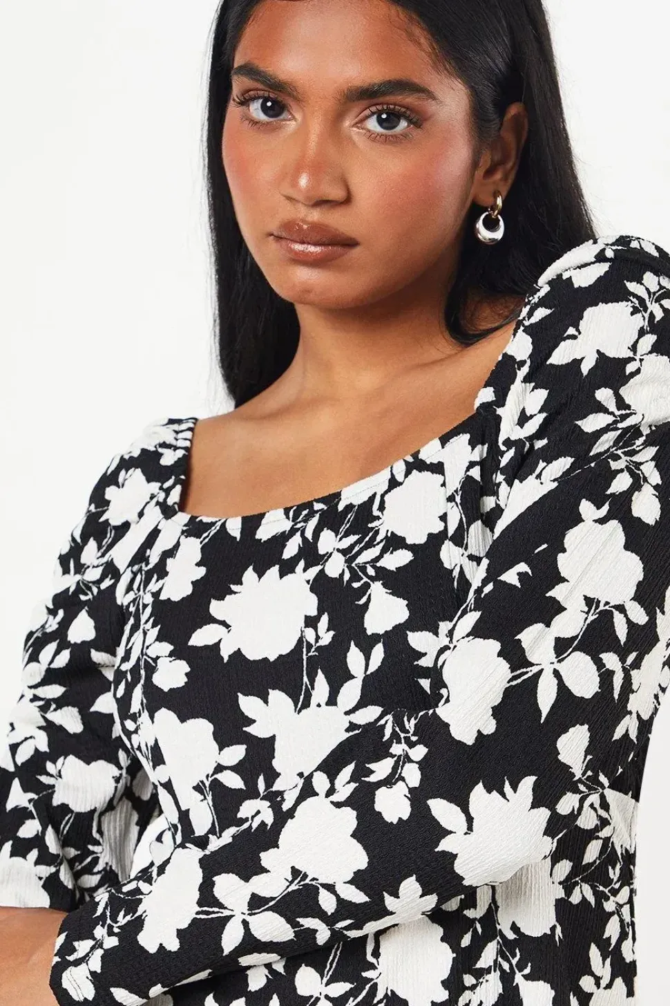 Petite Mono Floral Square Neck Mini Dress
