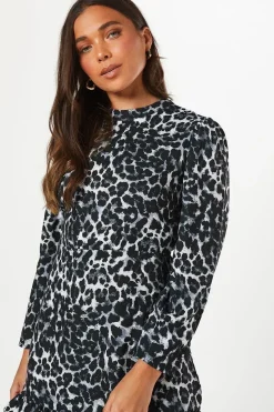 Petite Mono Leopard Frill Hem Mini Dress