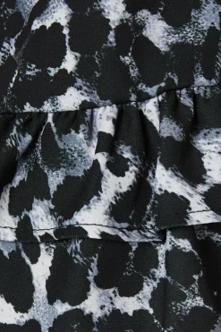 Petite Mono Leopard Frill Hem Mini Dress