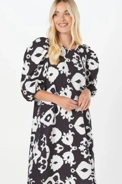 Petite Mono Puff Sleeve Shift Dress