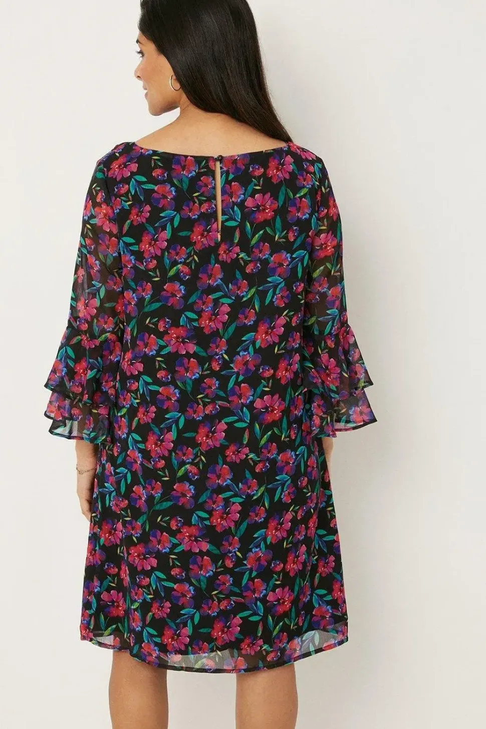 Petite Multi Ditsy Floral Ruffle Sleeve Shift Dress