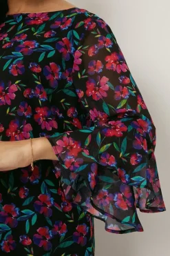 Petite Multi Ditsy Floral Ruffle Sleeve Shift Dress