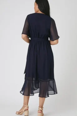 Petite Navy Flutter Sleeve Midi Dress
