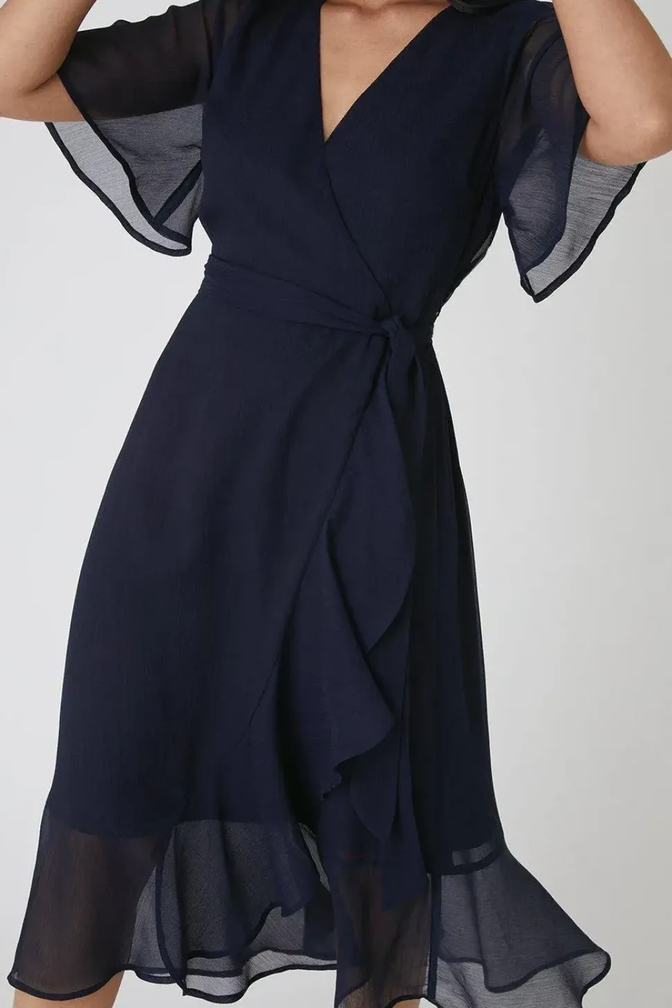 Petite Navy Flutter Sleeve Midi Dress