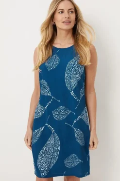Petite Navy Leaf Sleeveless Shift Dress