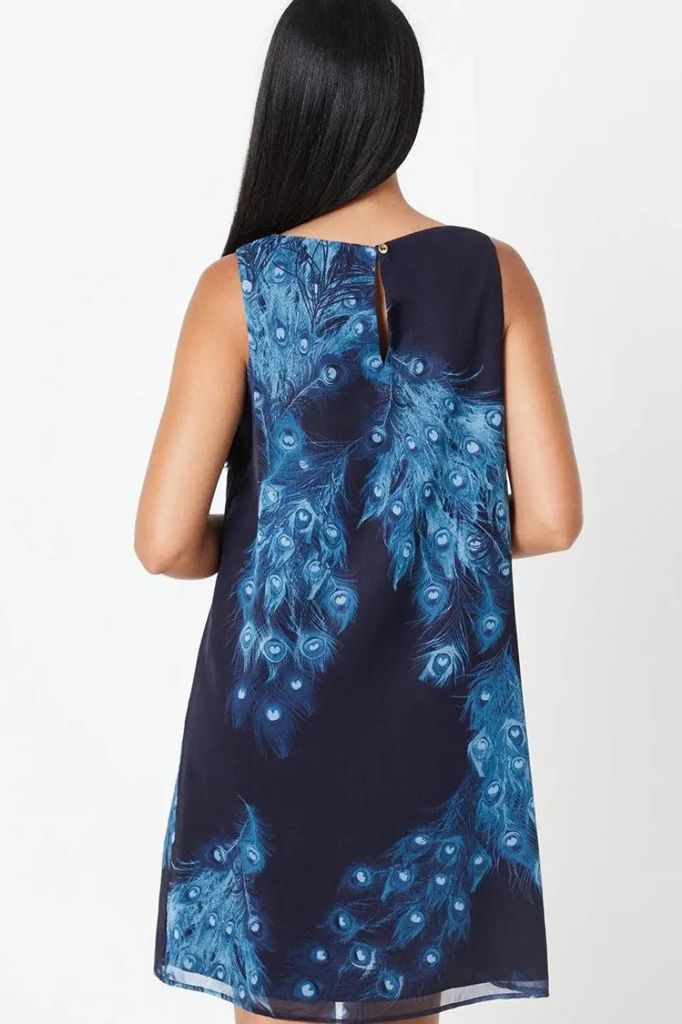 Petite Navy Peacock Sleeveless Shift Dress