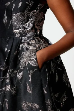 Petite Notch Neck Jacquard Midi Dress