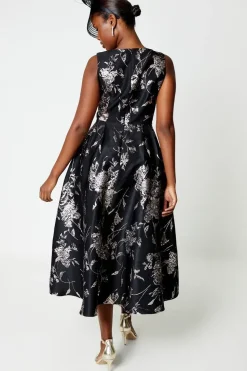 Petite Notch Neck Jacquard Midi Dress