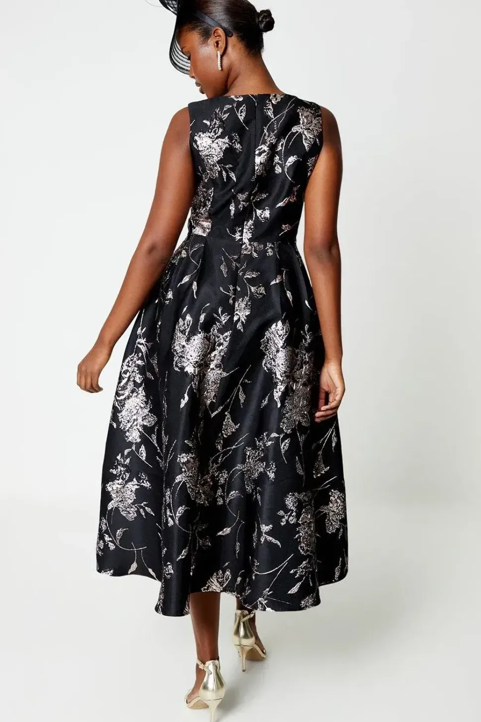 Petite Notch Neck Jacquard Midi Dress