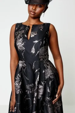 Petite Notch Neck Jacquard Midi Dress