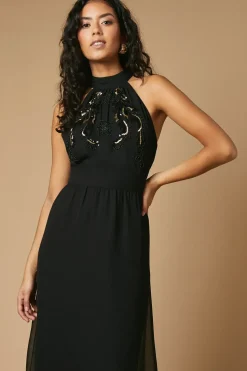 Petite Occasion Embellished Halter Maxi Dress