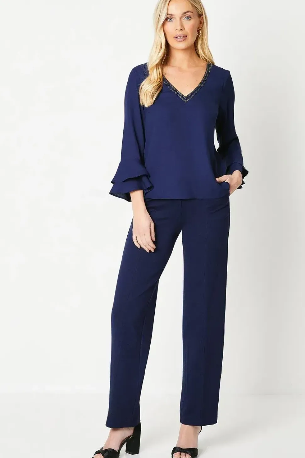 Petite Occasion Embellished Ruffle Sleeve Blouse