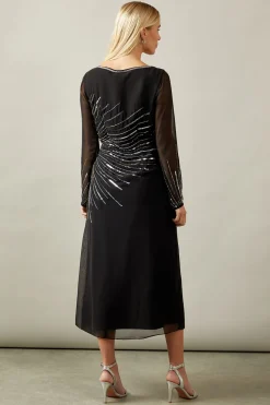 Petite Occasion Embellished Sequin Long Sleeve Midi Dress