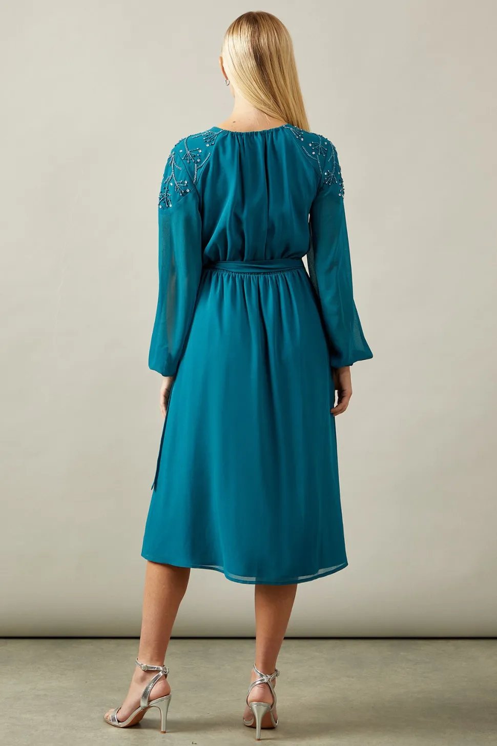Petite Occasion Embellished Sequin Shoulder Wrap Midi Dress
