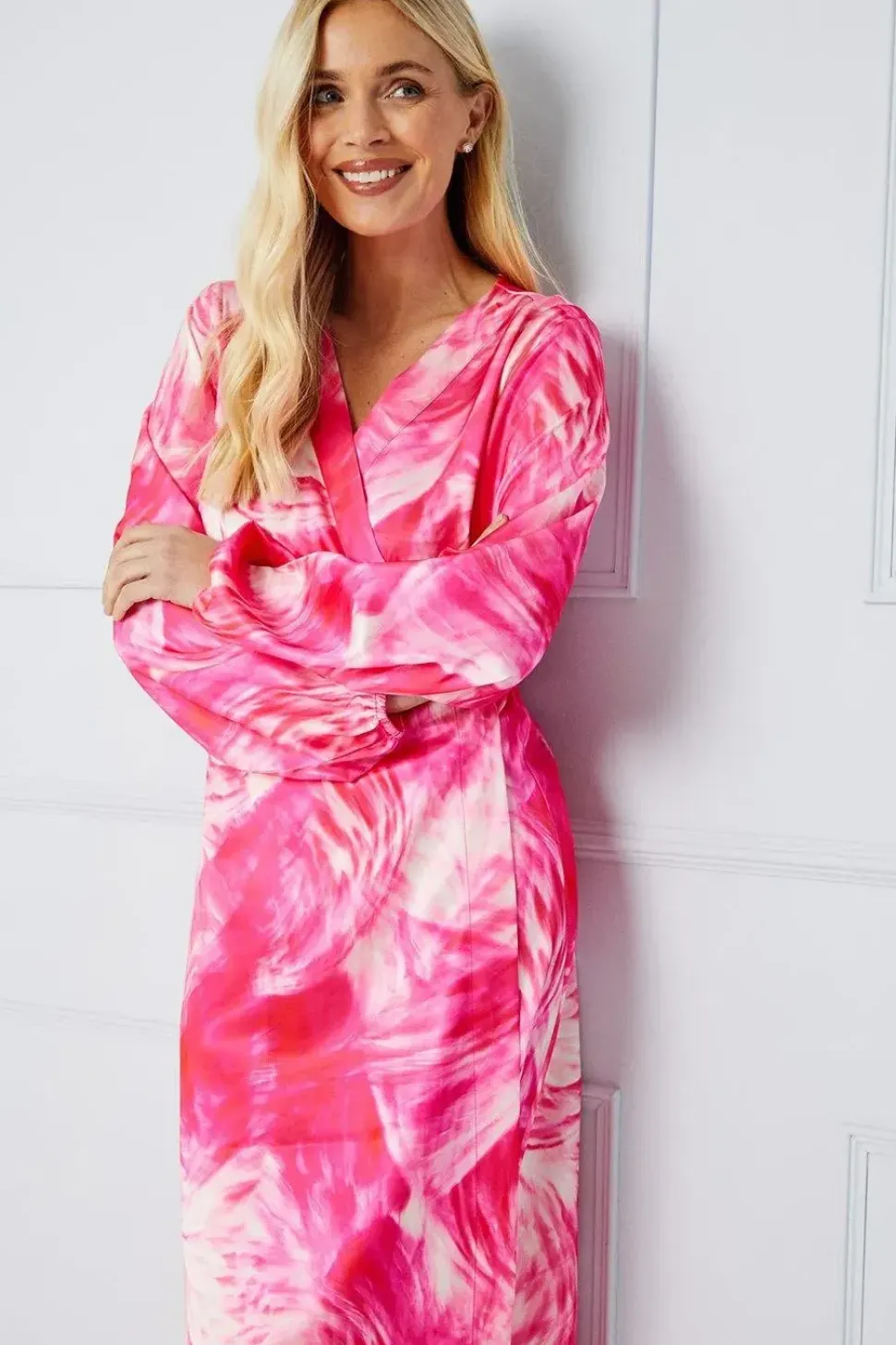 Petite Occasion Feather Print Satin Wrap Formal Midi Dress