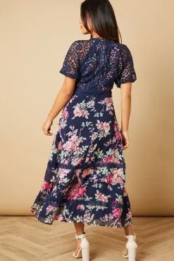 Petite Occasion Floral Lace Bodice Midi Dress